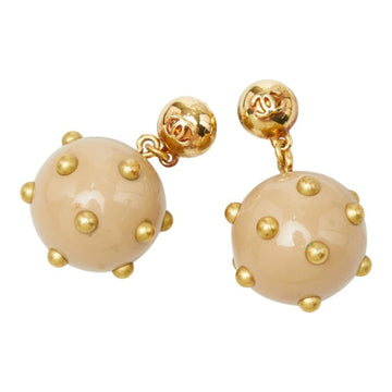 Chanel Cc Logo Stud Ball Earrings Gold-