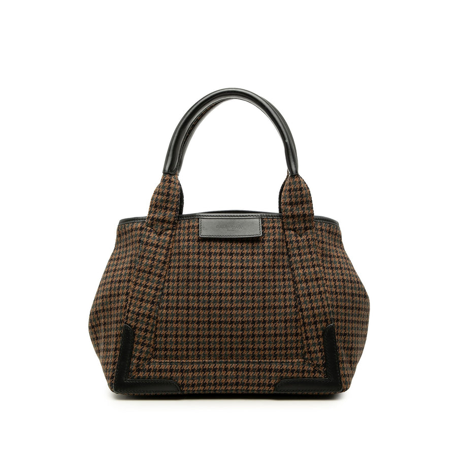 Balenciaga Wool Houndstooth Navy Cabas