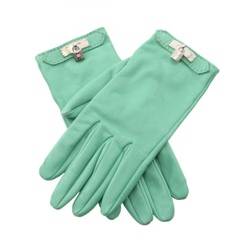 Hermes Kelly Gloves Leather Metal Green