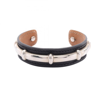 Hermes Agata Bangle Leather Metal Black