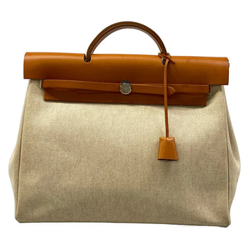 Hermes Her Bag Mm Cream Brown Toile H