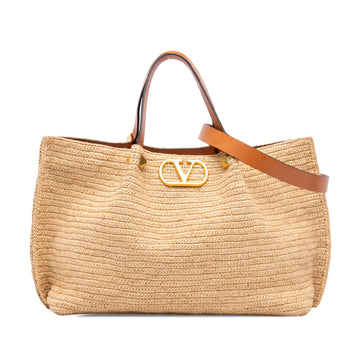 Valentino Medium Raffia Vlogo Tote Pre-