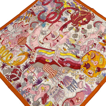 Hermes Carre 90 Light Pink Orange Multi