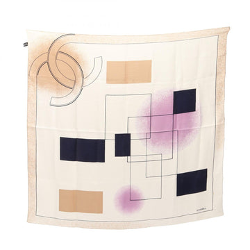 Chanel Coco Mark Scarf Silk White Beige