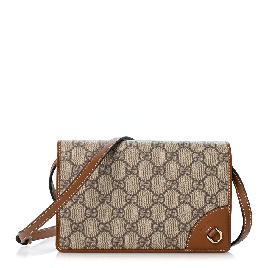 Gucci Gg Emblem Wallet With Strap Beige