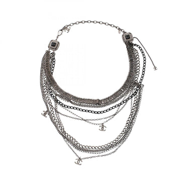 Chanel Cc Logo Pendant Necklace Silver-