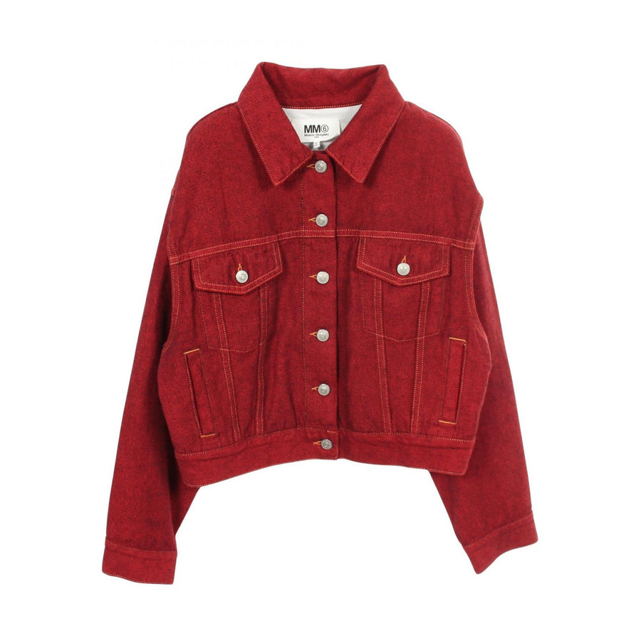 Mm6 Open Sleeve Back Logo Denim Jacket