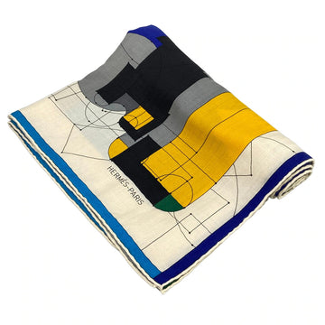 Hermes Carre Cream Blue Multi Cashmere