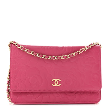 Chanel Lambskin Camellia Embossed Wallet