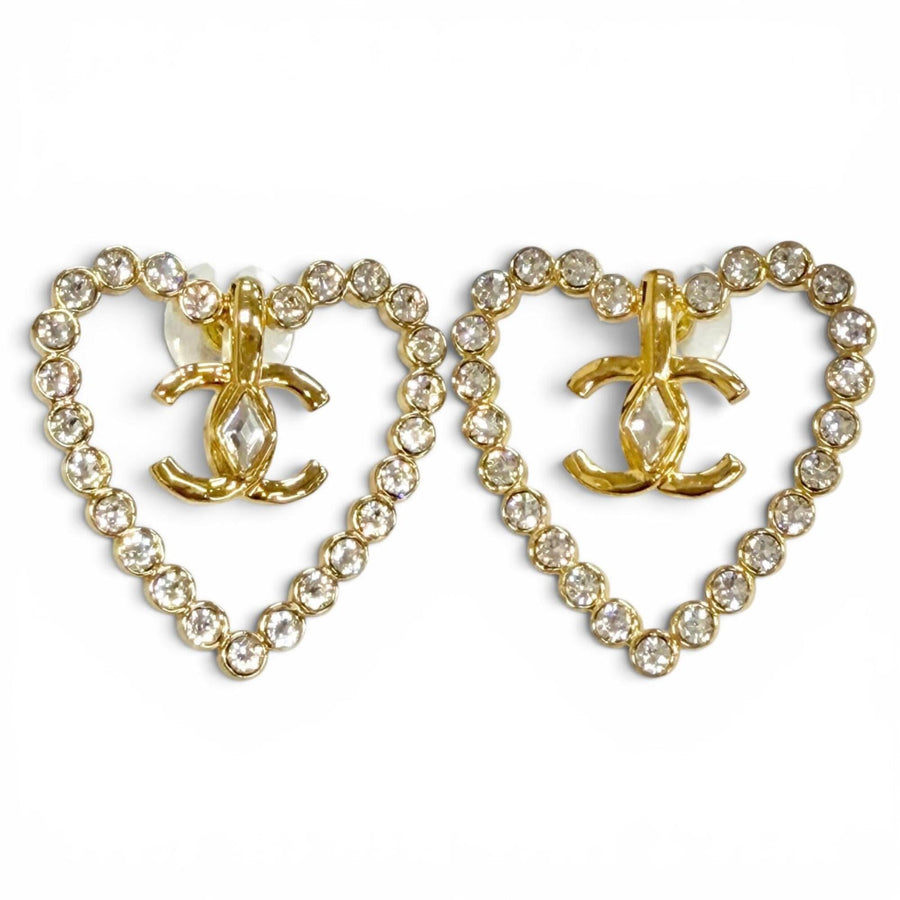 Chanel Cc Logo Heart Earrings Metal
