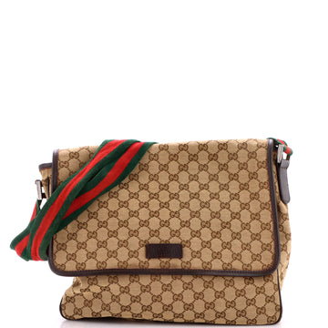 Gucci Web Strap Flap Messenger Gg Canvas
