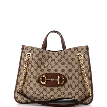 Gucci Horsebit Chain Tote Gg Canvas With