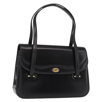 Gucci Hand Bag Leather Black Gold