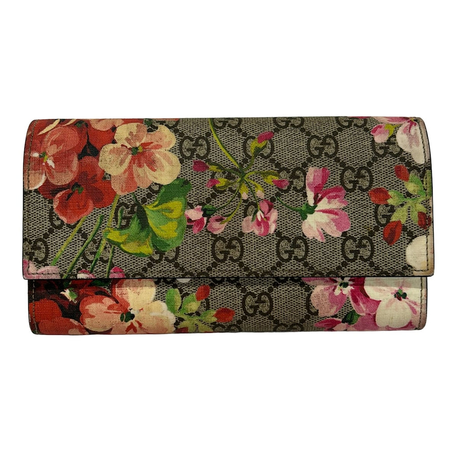 Gucci Gg Blooms Long Wallet Beige Red