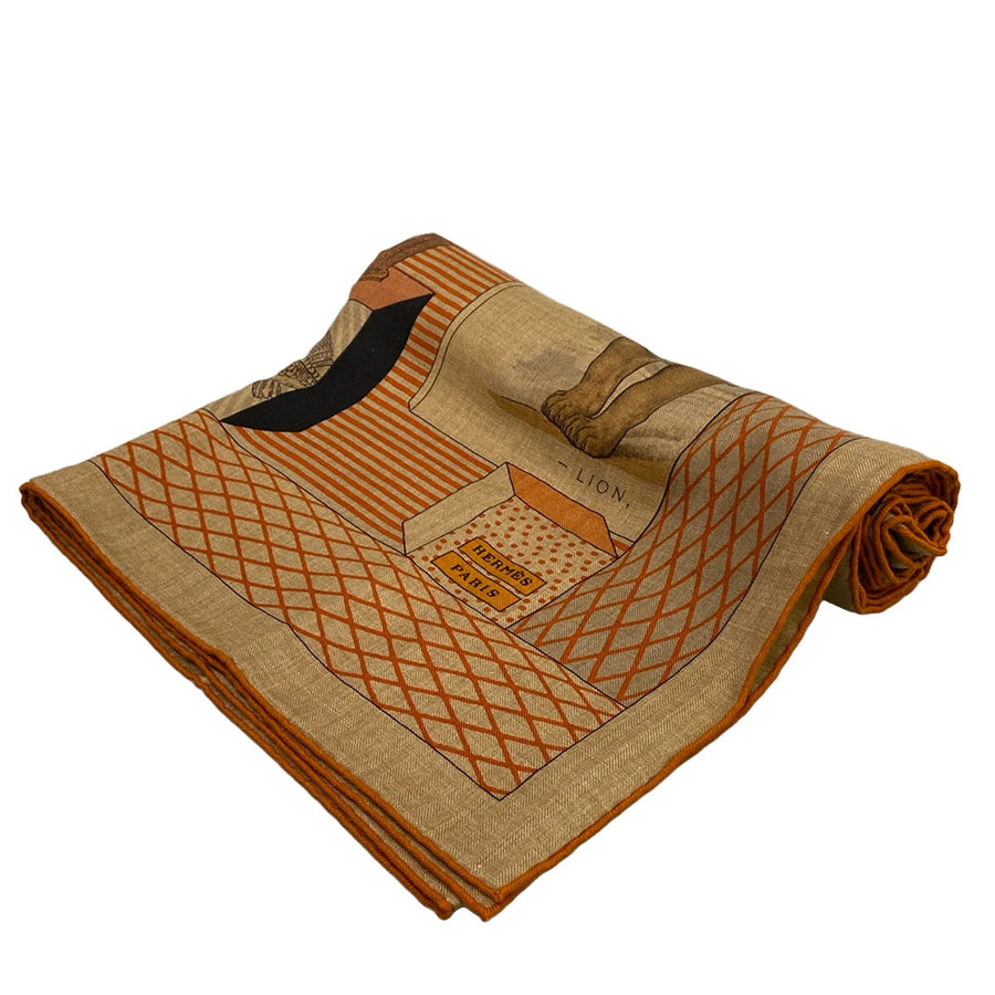 Hermes Carre Beige Orange Multi Cashmere