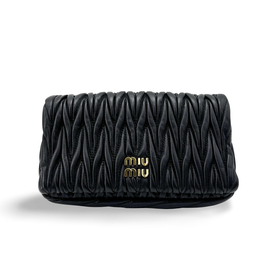 Miu Matelassé Napa Leather Pouch Black