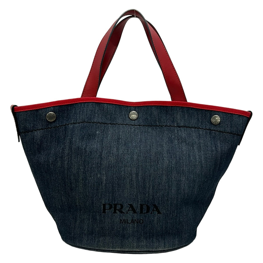 Prada Tote Bag Navy Red Denim Leather