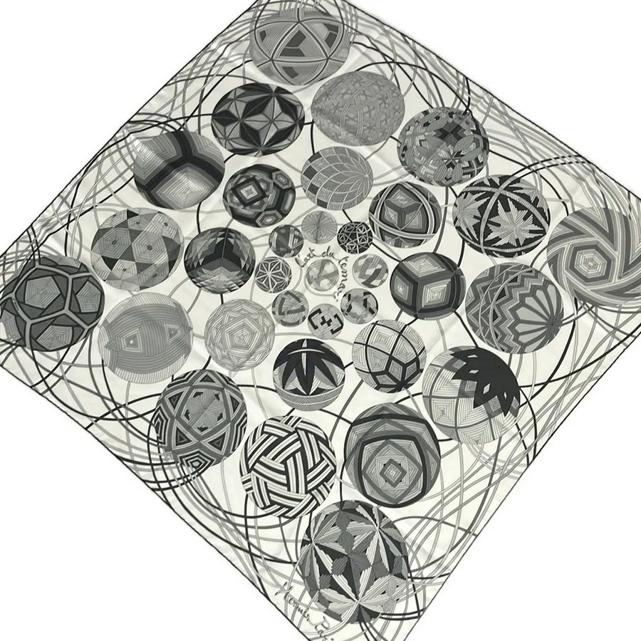Hermes Carre 90 White Gray Scarf