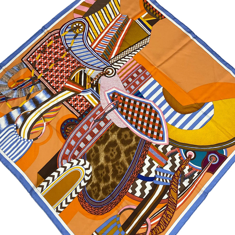 Hermes Carre 90 Orange Light Blue Multi