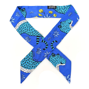 Hermes Silk Les Leopards Twilly Bleu Roy
