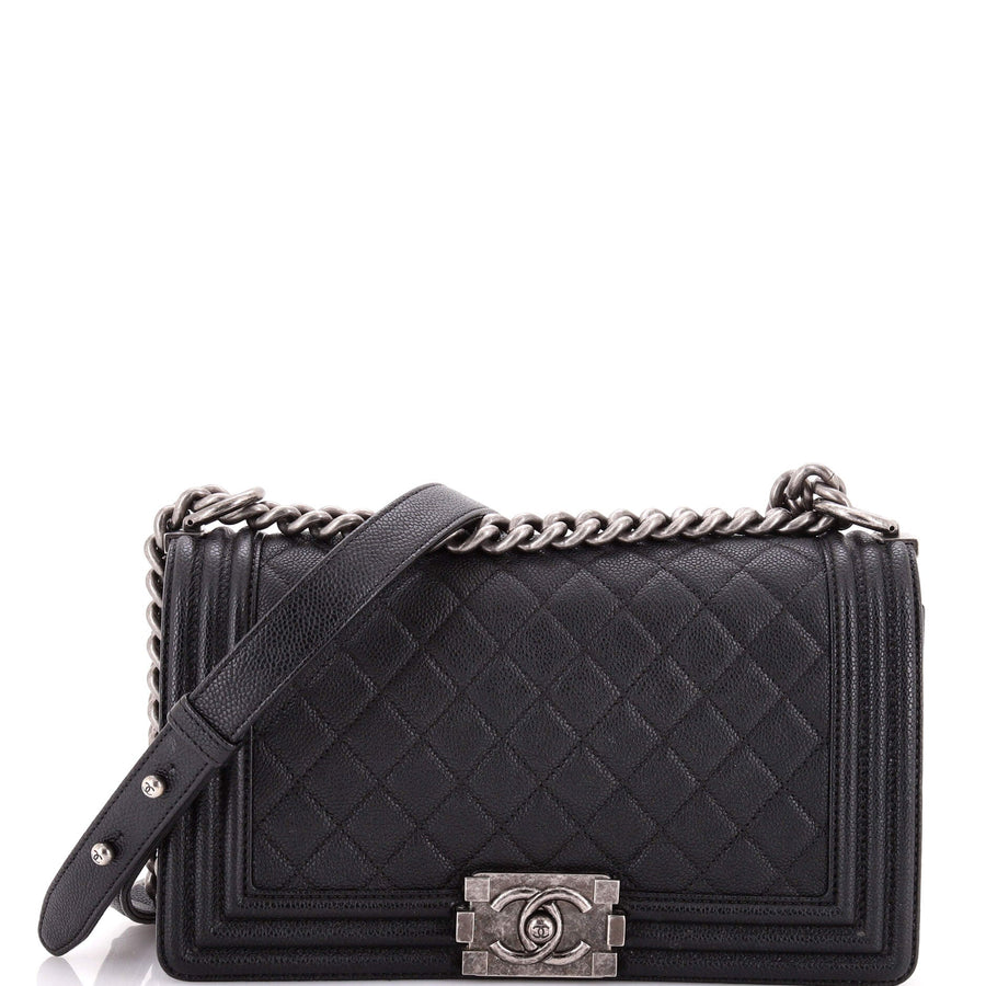 Chanel Boy Flap Bag Quilted Caviar Old