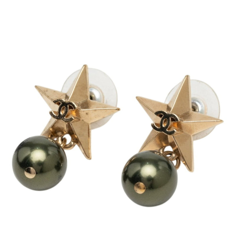Chanel Cc Logo Star Earrings Gold-Tone