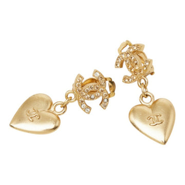 Chanel Cc Logo Heart Earrings Gold-Tone
