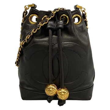 Chanel Black Lambskin Shoulder Bag Gold