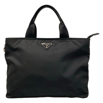 Prada Black Nylon Leather Tote Bag
