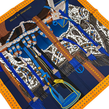 Hermes Carre 90 Navy Orange Multi Scarf