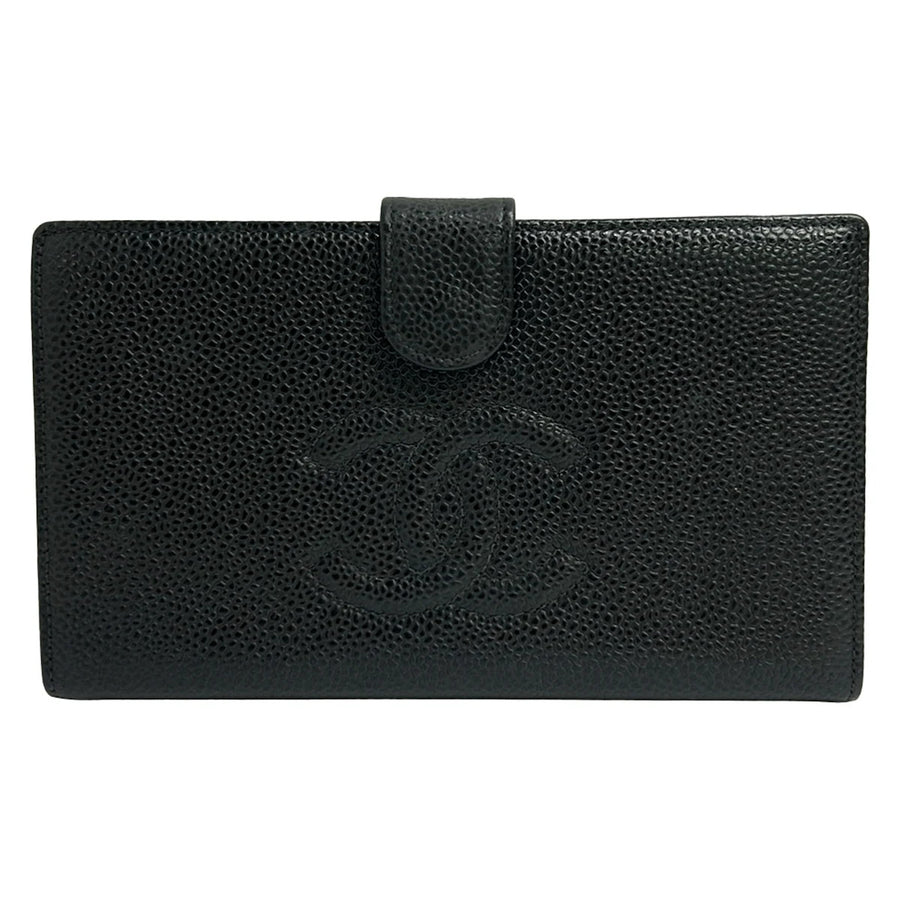 Chanel Black Calfskin Long Wallet Gold