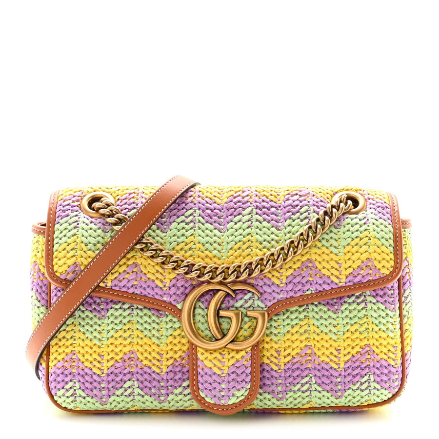 Gucci Calfskin Raffia Woven Small Gg