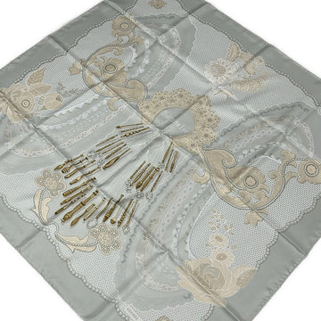 Hermes Carre 90 Light Gray Beige Multi