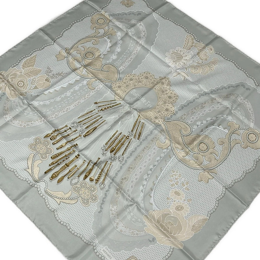 Hermes Carre 90 Light Gray Beige Multi