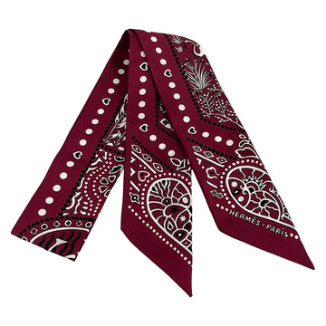 Hermes Twilly Bordeaux White Black Scarf