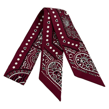Hermes Twilly Bordeaux White Black Scarf