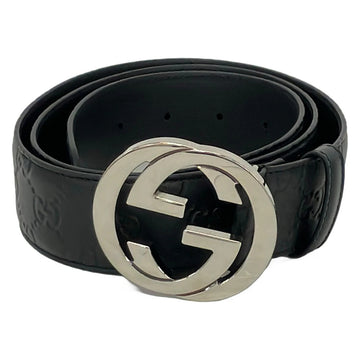 Gucci Black Silver Leather Hardware Belt