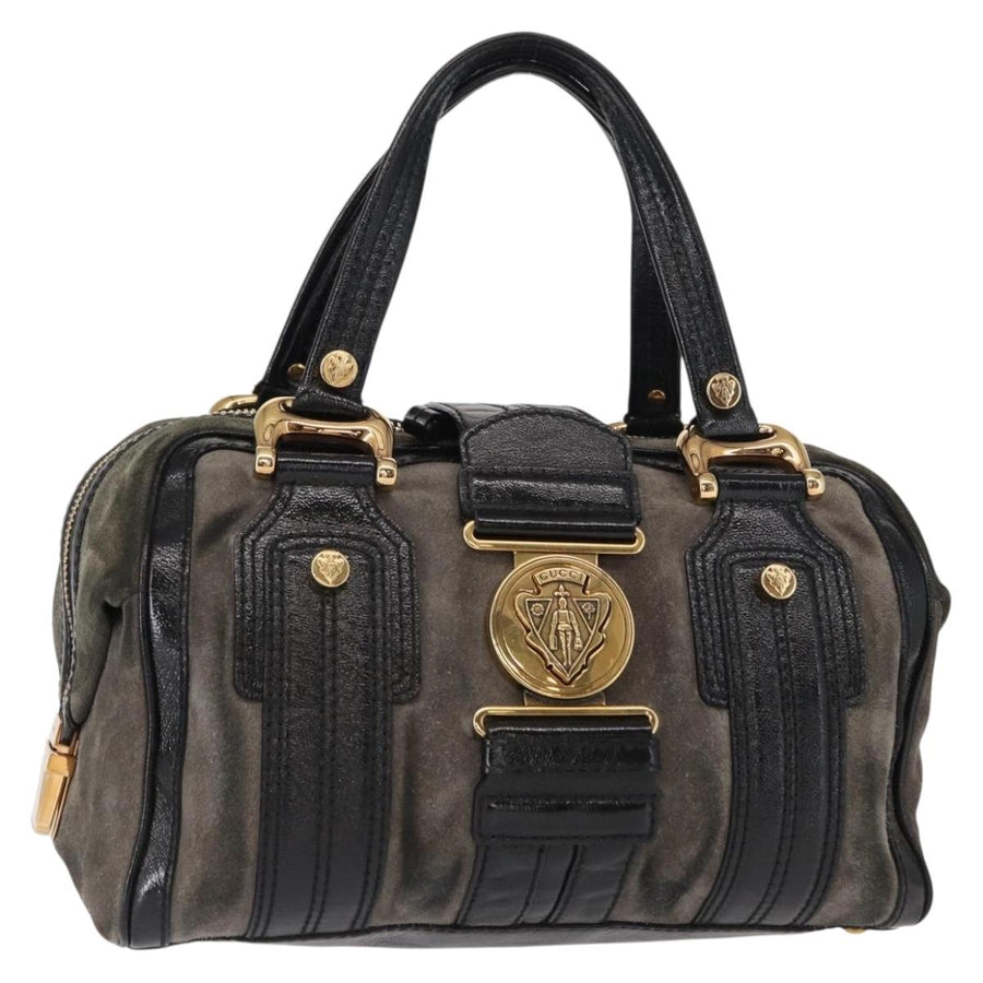 Gucci Histeria Hand Bag Suede Black Gold