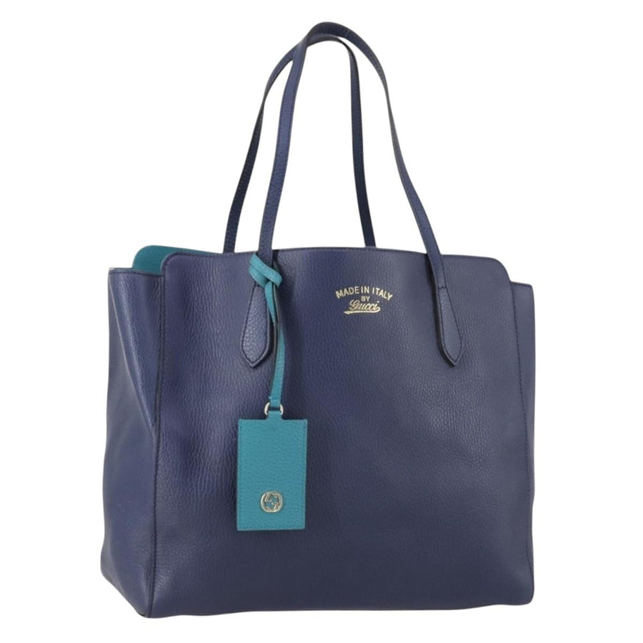 Gucci Tote Bag Leather Blue Gold