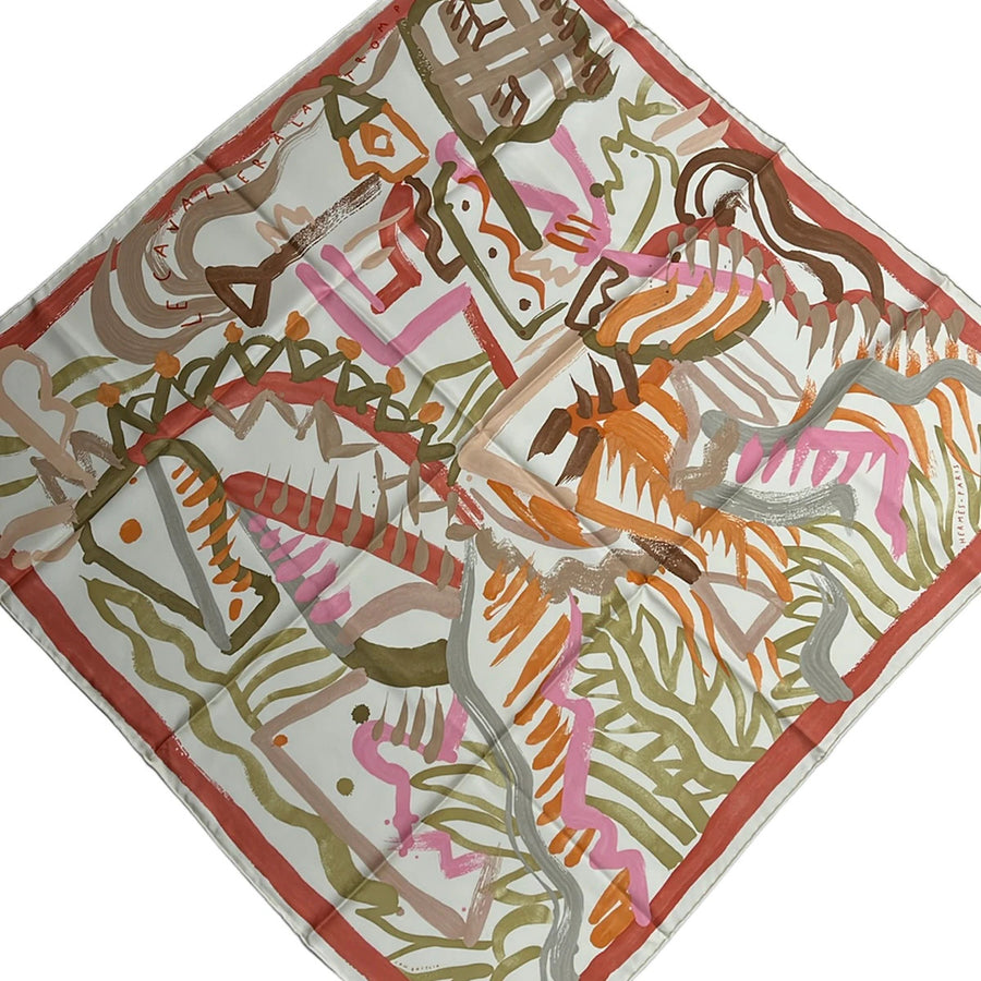 Hermes Carre 90 Cream Pink Multi Scarf