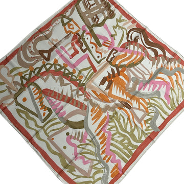 Hermes Carre 90 Cream Pink Multi Scarf