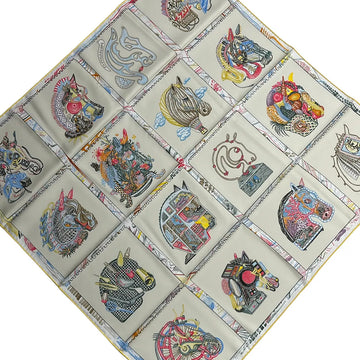 Hermes Carre 90 Cream White Multi Scarf