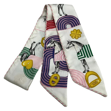 Hermes Twilly White Pink Multi Scarf