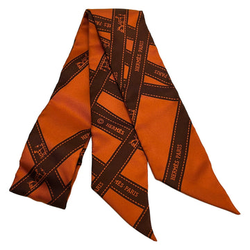 Hermes Twilly Orange Dark Brown Scarf