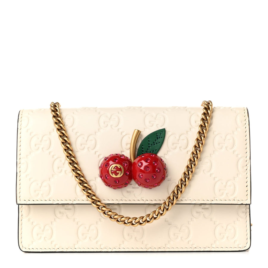 Guccissima Mini Cherry Chain Bag White