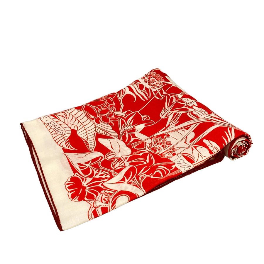Hermes White Red Cashmere Silk Scarf