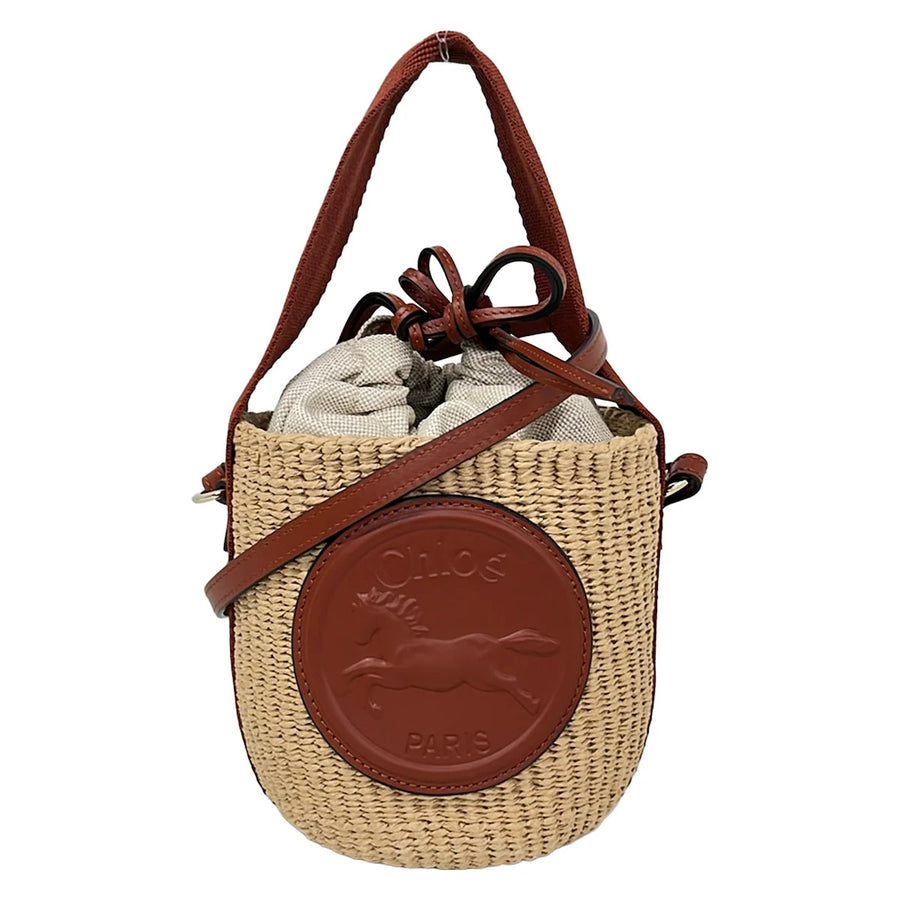 Chloe Horse Medal Small Basket Bag Beige