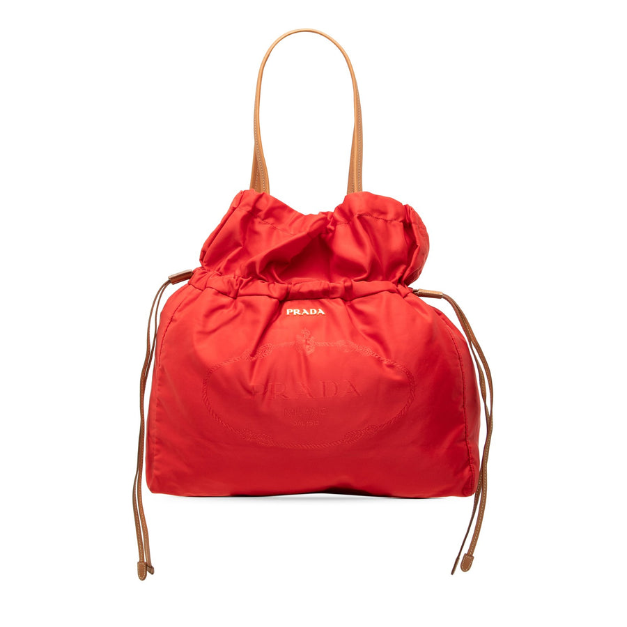 Prada Tessuto Logo Drawstring Tote Pre-