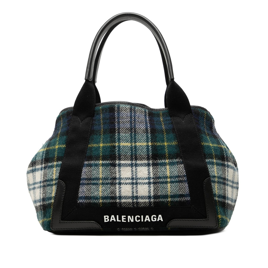 Balenciaga Plaid Wool Navy Cabas S Pre-
