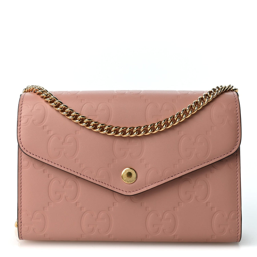Gucci Calfskin Gg Debossed Chain Wallet